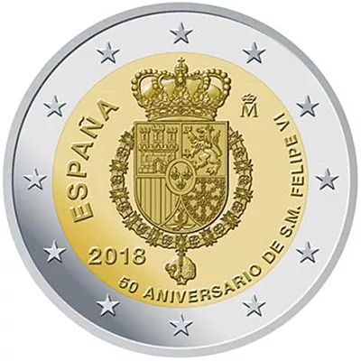 Moneda de 2 euros conmemorativos España 2018 - 50 aniversario del Rey Felipe VI