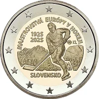 Moneda de 2 euros conmemorativos Eslovaquia 2025 - 100 aniversario del Primer Campeonato Europeo de Hockey sobre Hielo