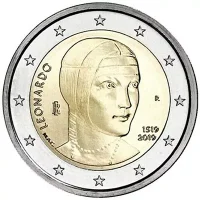 Moneda de 2 euros conmemorativos Italia 2019 - 500 aniversario de la Muerte de Leonardo da Vinci