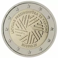 Moneda de 2 euros conmemorativos Letonia 2015 – Presidencia letona en Consejo de la Unión Europea Moneda de 2 euros conmemorativos Letonia 2015 - Presidencia letona en Consejo de la Unión Europea
