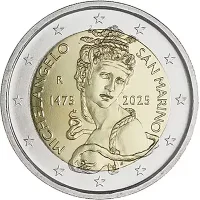 Moneda de 2 euros conmemorativos San Marino 2025 - 550 aniversario del Nacimiento de Miguel Ángel