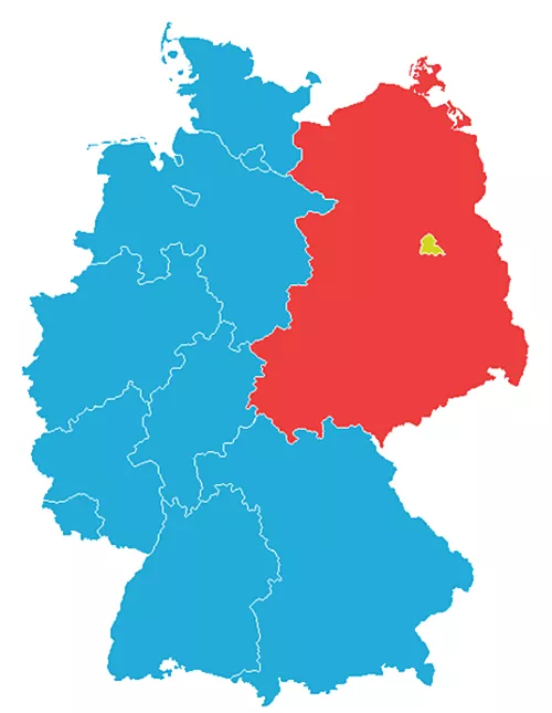 La República Federal de Alemania (RFA) en occidente, y la República Democrática de Alemania (RDA) en oriente. Así estuvo dividido el país entre 1949 y 1990. Wikimedia Commons